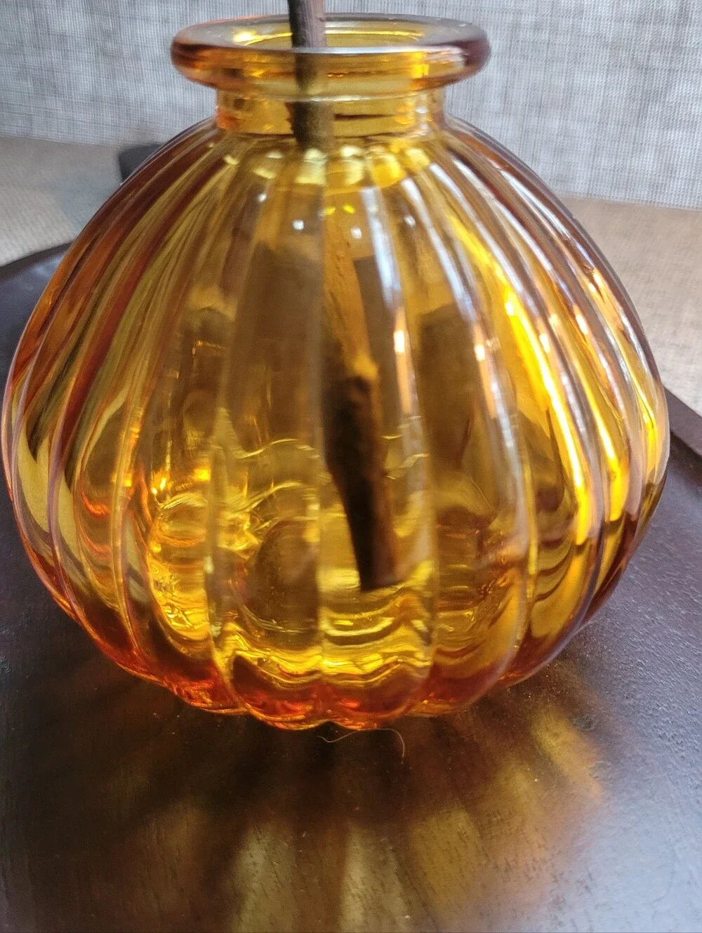 Ribbed Amber Glass Accent Vase